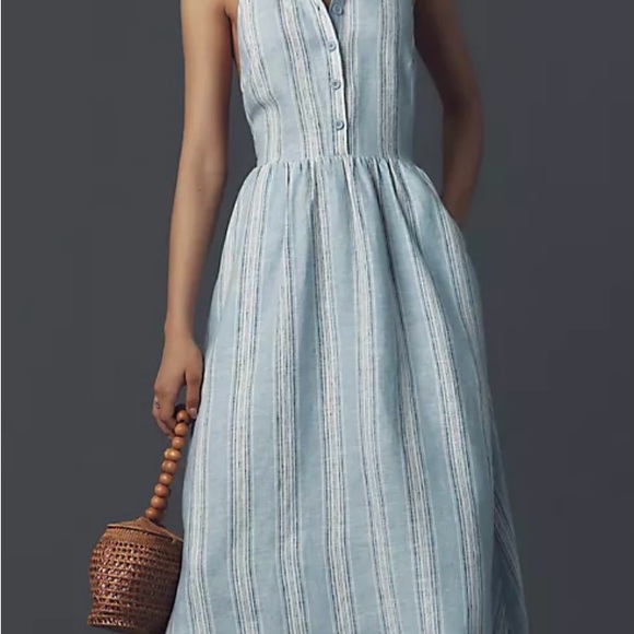Reformation Dresses & Skirts - Reformation x Anthropologie Linen Light Blue Striped Midi Dress